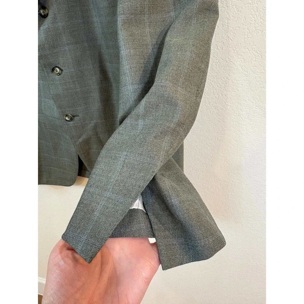 Ermenegildo Zegna Sport Coat Mens 50R Green Vintage Wool Windowpane